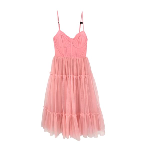 Forever 21 Tulle Ruffled Bustier Midi Dress Womens Apx Sz Small Light Pink - Picture 1 of 7